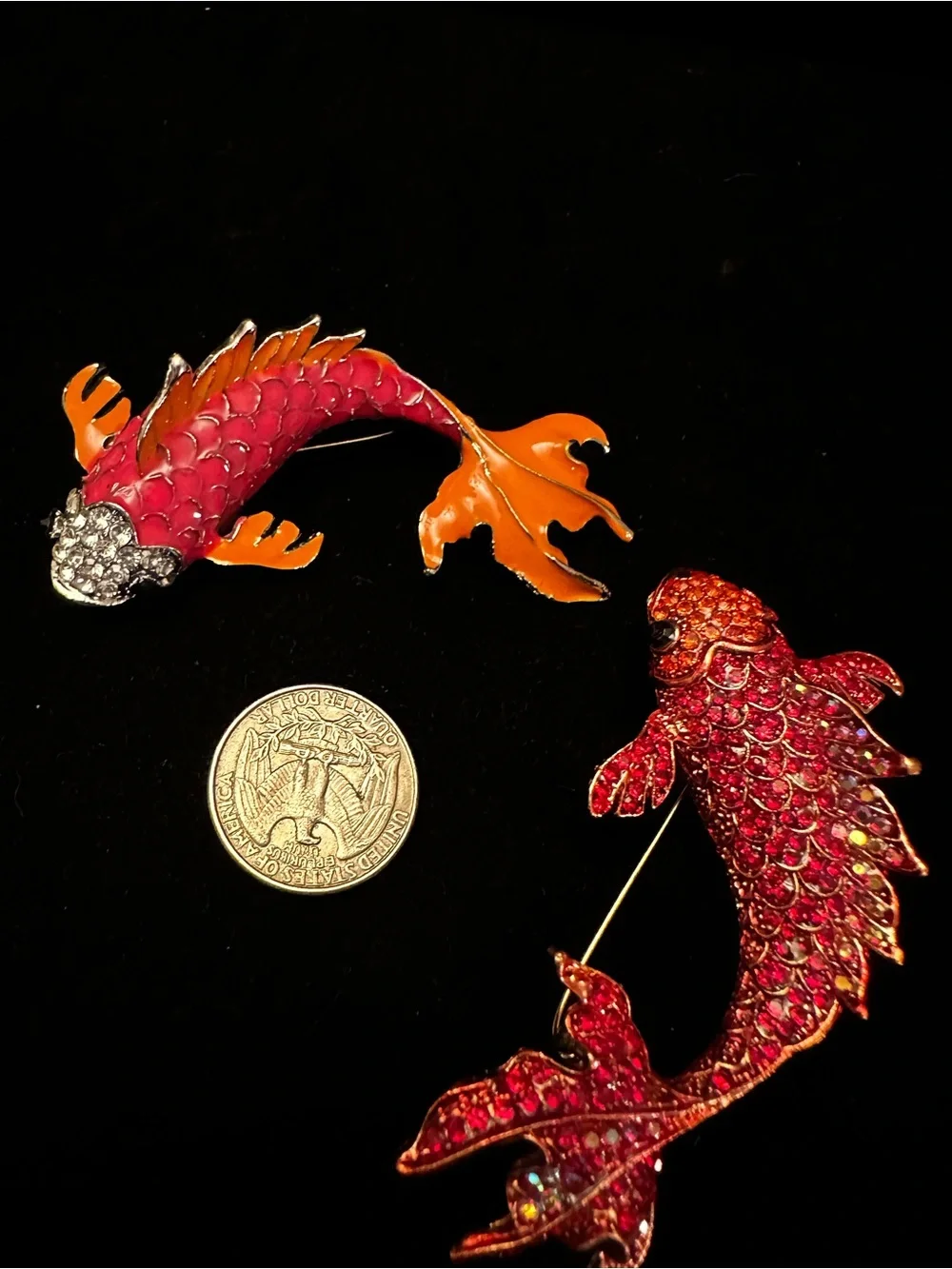 Decorative Koi Fish Red & Orange extra large brooch set of 2